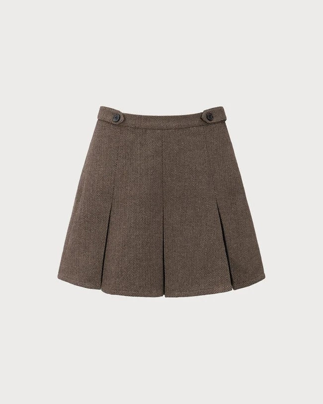 Jupe mini marron plissée avec texture tissée