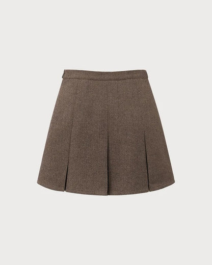 Jupe mini marron plissée avec texture tissée