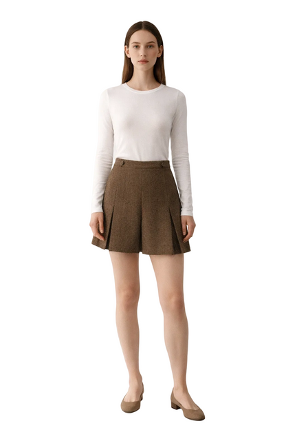 Jupe mini marron plissée avec texture tissée