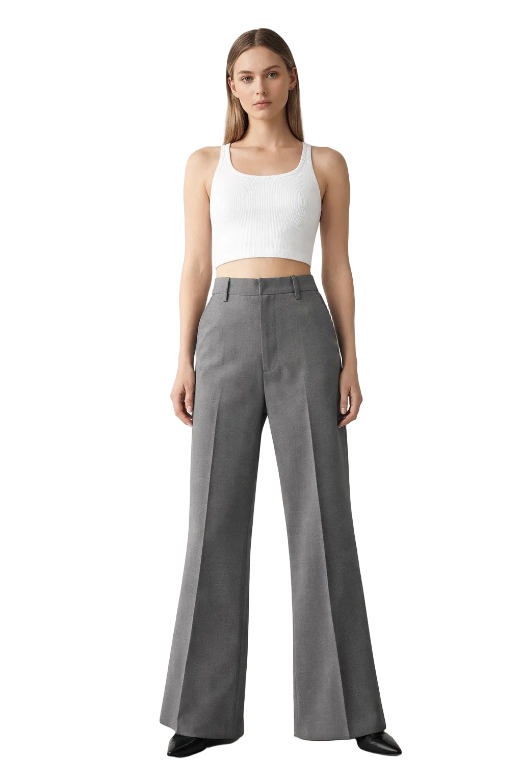 Pantalon gris à jambe large avec plis à l’avant