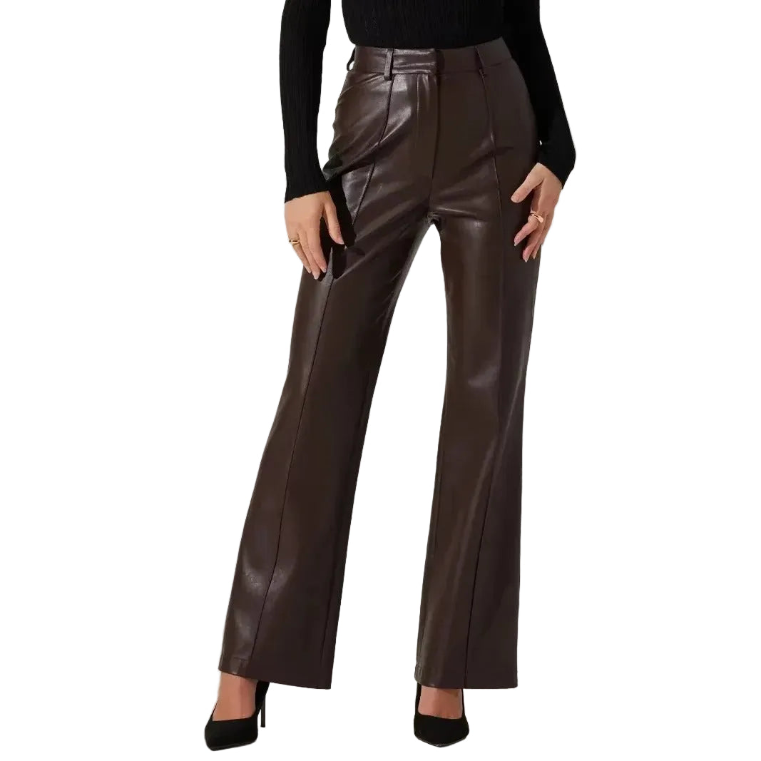 Pantalon marron à jambe droite avec couture centrale