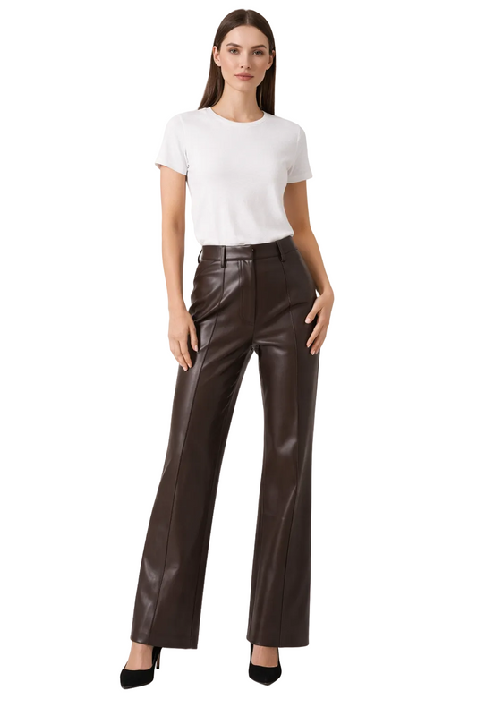 Pantalon marron à jambe droite avec couture centrale