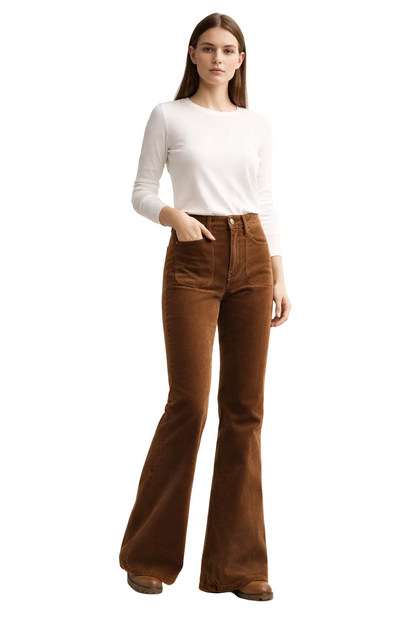 Pantalon marron évasé avec poches plaquées à l’avant