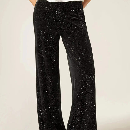 Pantalon noir à jambe droite avec motif moucheté sur toute la surface