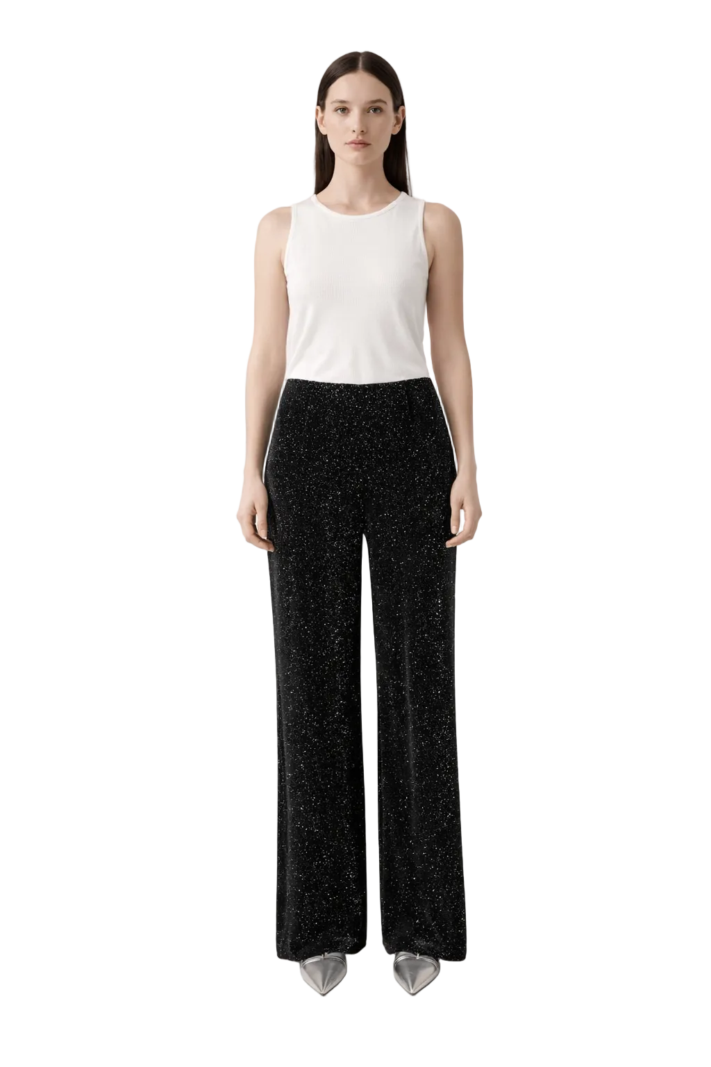 Pantalon noir à jambe droite avec motif moucheté sur toute la surface