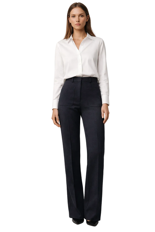 Pantalon noir à jambe large avec poches plaquées